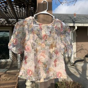 Sheer floral puffy sleeve top